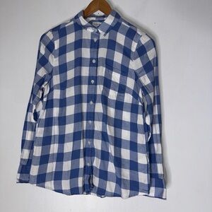 J Crew Factory Women’s Small Blue White Gingham Collar Flannel Button down Shirt